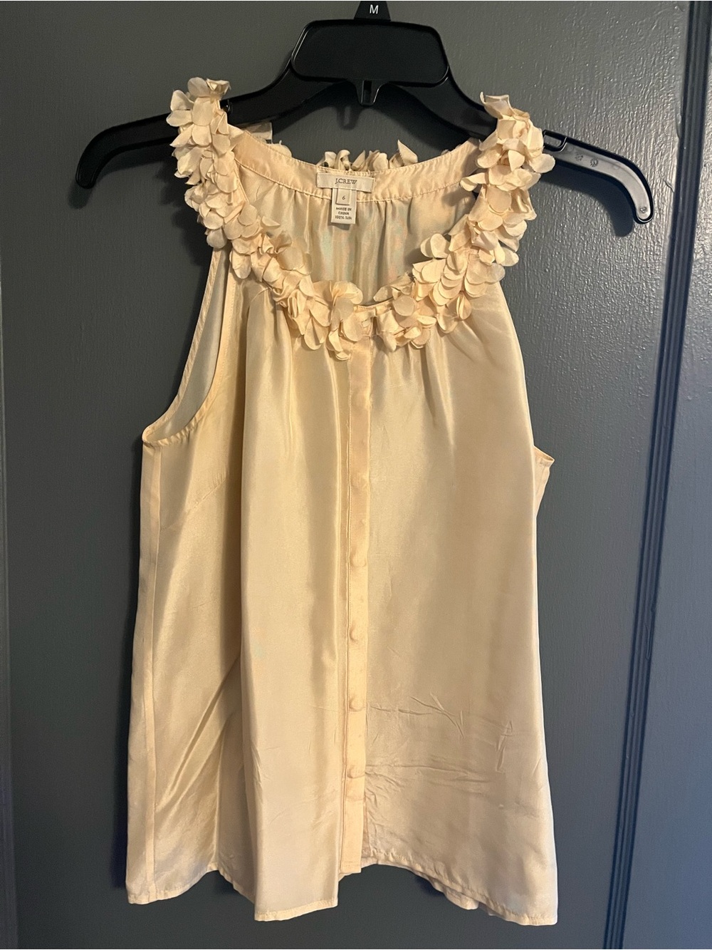 J. Crew Cream Floral-Appliqué Sleeveless Silk Blouse 100% silk
